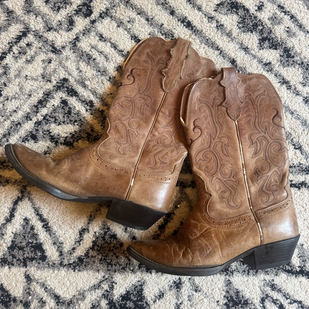 Justin Brown Leather Cowboy Boots